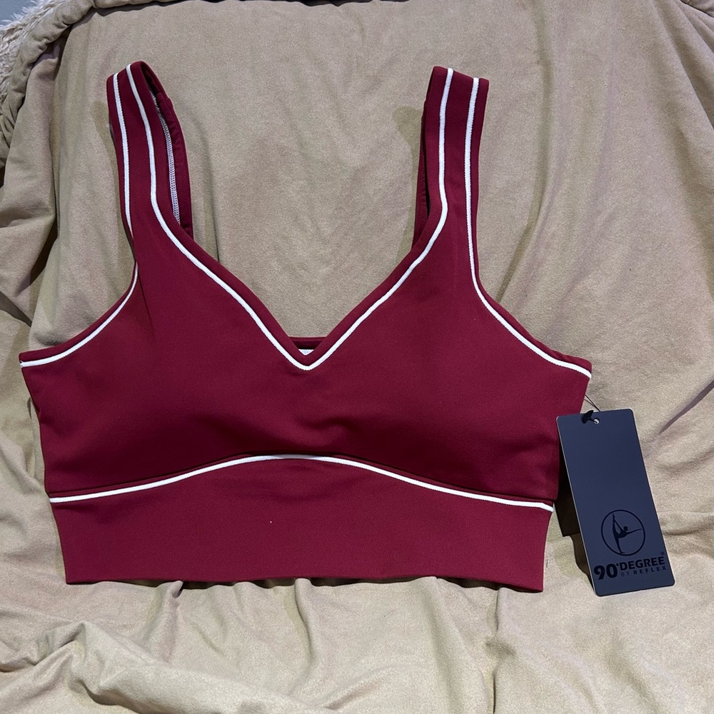 90 DEGREE BY REFLEX Tibetan Red Lux Motion Muse Crop Bra Top Women's Size Large - Picture 3 of 5